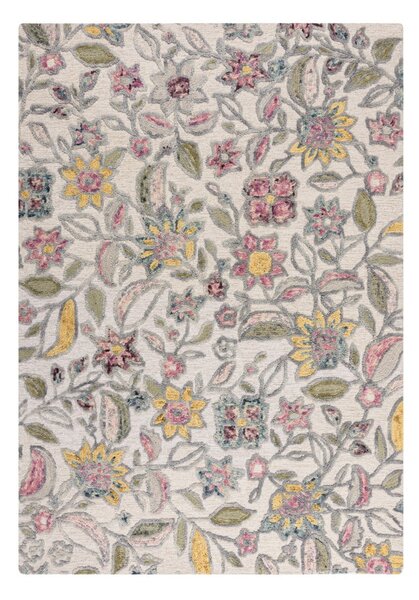 Krémový ručně tkaný vlněný koberec 120x170 cm Tania Floral – Flair Rugs
