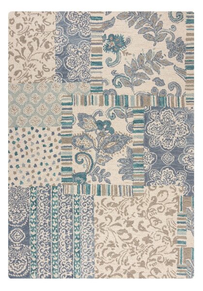 Modrý/béžový ručně tkaný vlněný koberec 120x170 cm Eloise Patchwork – Flair Rugs
