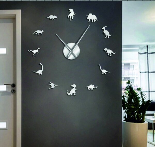 Zrcadlové nástěnné hodiny velké dinosauři: Černá Ral 9005 80 cm 3986-52131 12SZ067