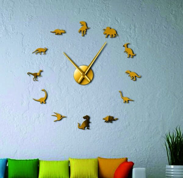 Zrcadlové nástěnné hodiny velké dinosauři: Černá Ral 9005 80 cm 3986-52131 12SZ067