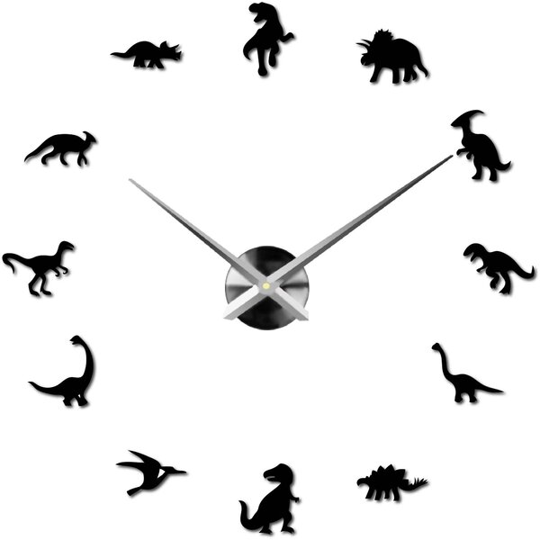Zrcadlové nástěnné hodiny velké dinosauři: Černá Ral 9005 80 cm 3986-52131 12SZ067