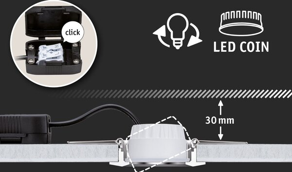 P 93088 LED vestavné svítidlo 3-krokové-stmívatelné Turnal kruhové 60mm 90° Coin 6W 230V stmívatelné 2700K černá mat - PAULMANN