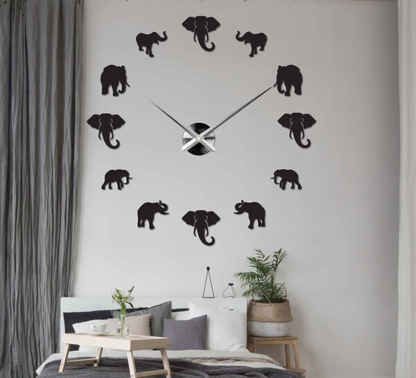 Sentop - Moderní nalepovací nástěnné hodiny na zeď slon i zlaté SZ070: Černá Ral 9005 80 cm 3990-52383 12SZ070
