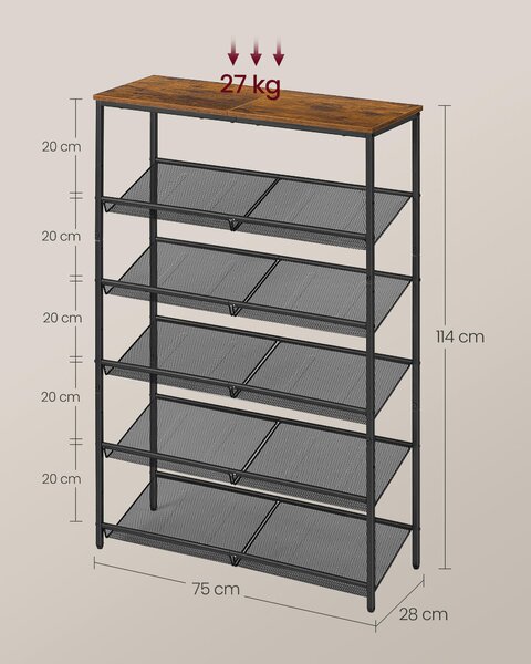 REGÁL NA BOTY, hnědá, černá, 75/114/28 cm Boxxx - Online Only šatny & botníky, Online Only