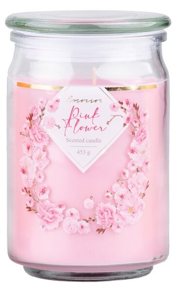 Emocio Sklo se skleněným víčkem Pink Flower vonná svíčka 93x142 mm