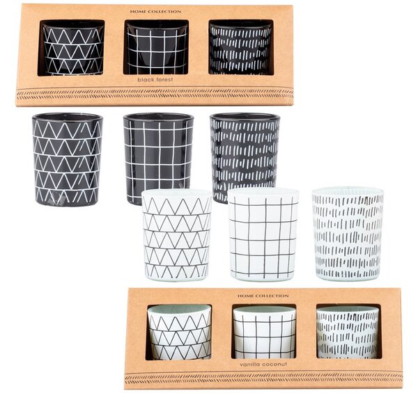 Dárkový set 3 vonných svíček ve skle - Home Collection, černá/bílá, 50×60 mm