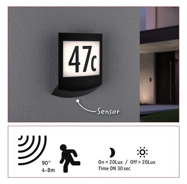 P 94509 LED venkovní nástěnné svítidlo Smart Home Zigbee Padea soumrakový senzor neláká hmyz IP44 198x71mm CCT 8,2W 230V antracit umělá hmota - PAULMANN