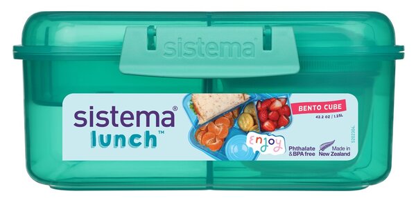 Sistema Dělený svačinový box Lunch Bento Cube s nádobou na jogurt a 2 tácky 1,25 l, mátová