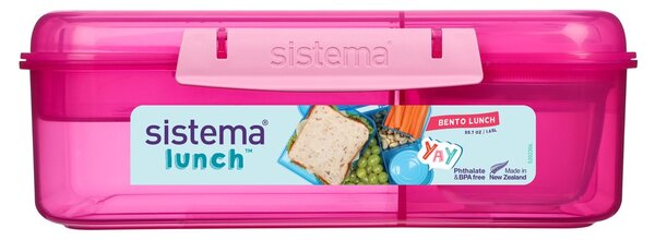 Sistema® Lunch™ Tříkomorová krabička s nádobou na jogurt a 2 tácky 1,65 l, růžová