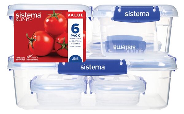 Sistema Sada 6 vodotěsných krabiček na potraviny KLIP IT PLUS 2x 180 ml, 2x 400 ml, 1x 1 l a 1x 2,2 l