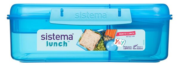 Sistema Dělený svačinový box Lunch Bento s nádobou na jogurt a 2 tácky 1,65 l, modrá
