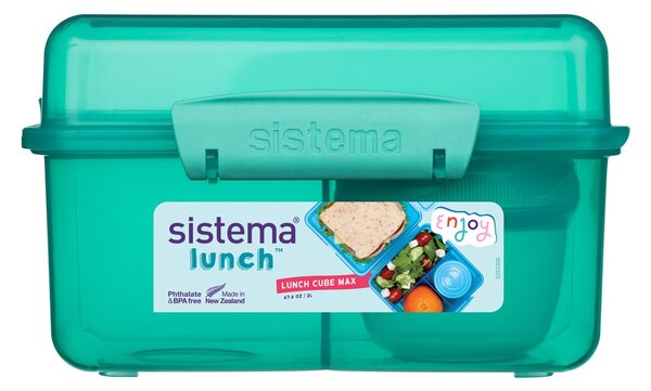 Sistema Dělený svačinový box Lunch Cube Max s nádobou na jogurt s dvojitým víčkem 2 l, mátová