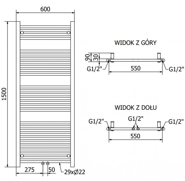 Mexen Mars, elektrické topné těleso 1500 x 600 mm, 900 W, antracitová, W110-1500-600-2900-66