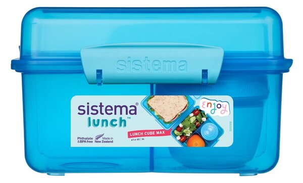 Sistema Dělený svačinový box Lunch Cube Max s nádobou na jogurt s dvojitým víčkem 2 l, modrá