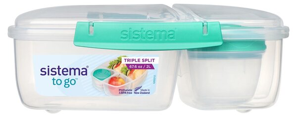 Sistema Dělený svačinový box To Go Triple Split s nádobou na jogurt 2 l, zelená