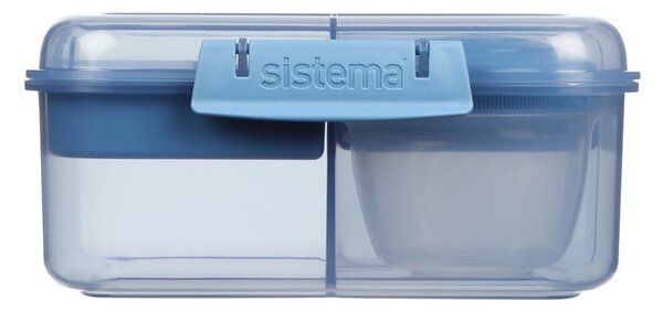Sistema Dělený svačinový box Ocean Bound Bento Cube s nádobou na jogurt a 2 tácky 1,25 l, modrá
