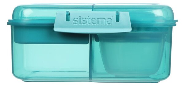 Sistema Dělený svačinový box Ocean Bound Bento Cube s nádobou na jogurt a 2 tácky 1,25 l, mátová