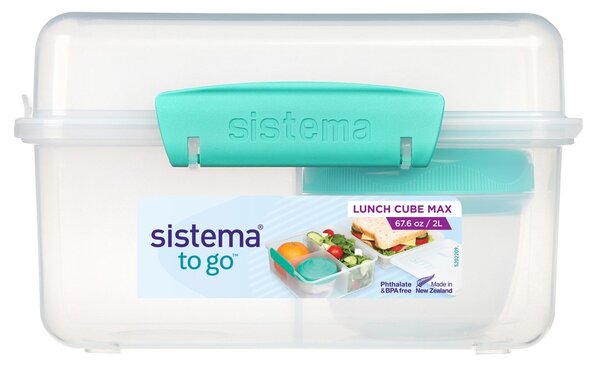 Sistema Dělený svačinový box To Go Lunch Cube Max s nádobou na jogurt s dvojitým víčkem 2 l, zelená