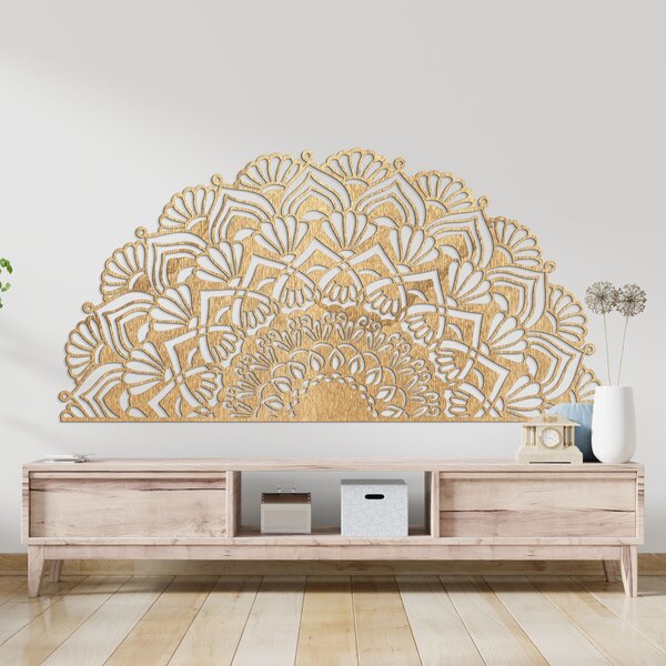 Poloviční dřevěná mandala na zeď - LUMIS: Překližka Topol - Honey 3071 25 x 50 cm 4013-96166 PR0371