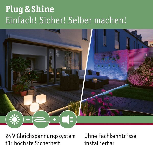 P 94588 Plug & Shine LED zemní svítidlo Smart Home Zigbee zlaté světlo spot neláká hmyz IP65 CCT 4,6W černá/ocel - PAULMANN