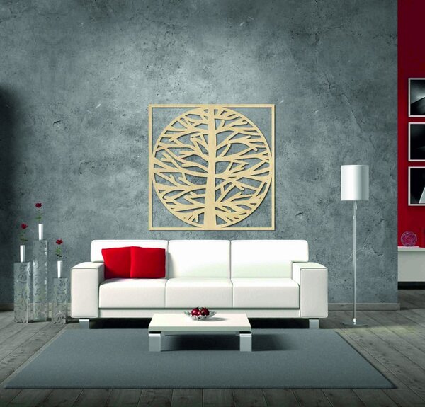 Nástěnná malba strom v rámu MRLVENA: Přírodní překližka - Topol přírodní Rozměr 40 cm 4016-55826 PR0372-A plywood tree of life
