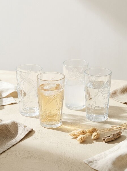 Sinsay - Sada sklenic s reliéfním vzorem palem 4 pack - clear