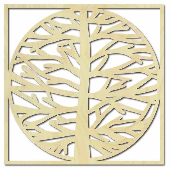 Nástěnná malba strom v rámu MRLVENA: Přírodní překližka - Topol přírodní Rozměr 40 cm 4016-55826 PR0372-A plywood tree of life