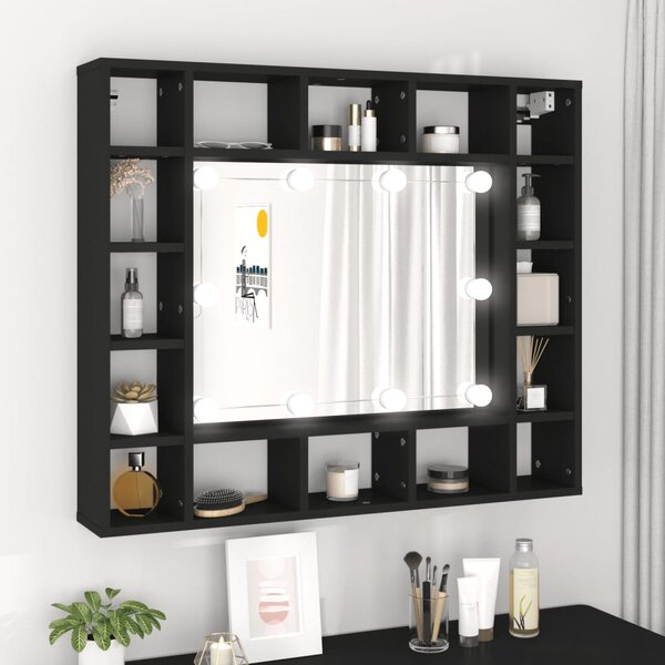 LED zrcadlová skříňka černá 91 x 15 x 76,5 cm