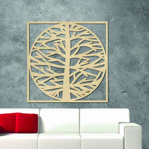 Nástěnná malba strom v rámu MRLVENA: Přírodní překližka - Topol přírodní Rozměr 40 cm 4016-55826 PR0372-A plywood tree of life