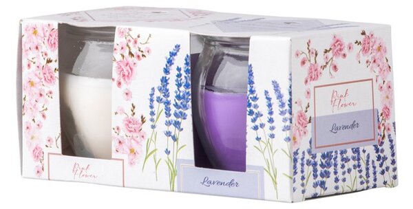 Emocio vonná svíčka ve skle Pink Flower & Lavender 2 ks v krabičce 65x63mm