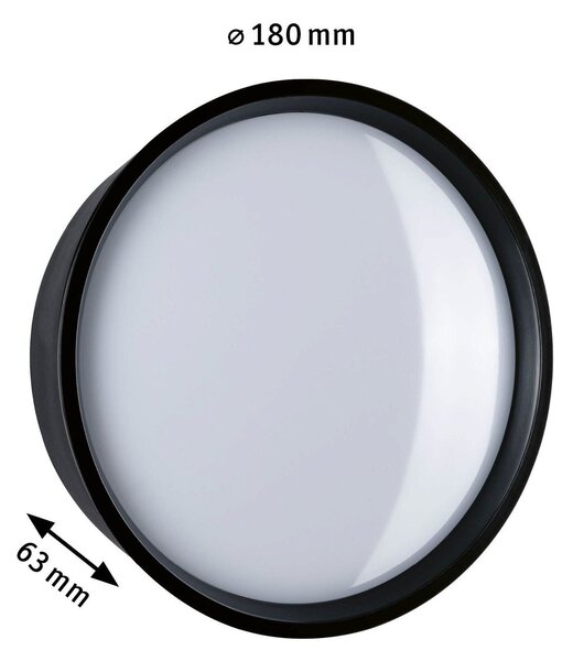 P 94696 LED venkovní nástěnné svítidlo Platomo IP44 kruhové 180mm 3000K 14,5W 230V černá umělá hmota - PAULMANN
