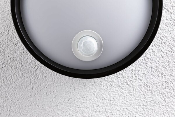 P 94698 LED venkovní nástěnné svítidlo Platomo pohybové čidlo IP44 kruhové 180mm 3000K 14,5W 230V černá umělá hmota - PAULMANN
