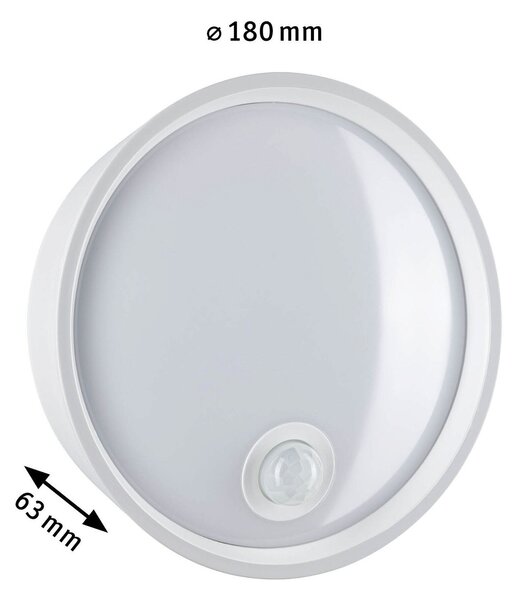 P 94699 LED venkovní nástěnné svítidlo Platomo pohybové čidlo IP44 kruhové 180mm 3000K 14,5W 230V bílá umělá hmota - PAULMANN