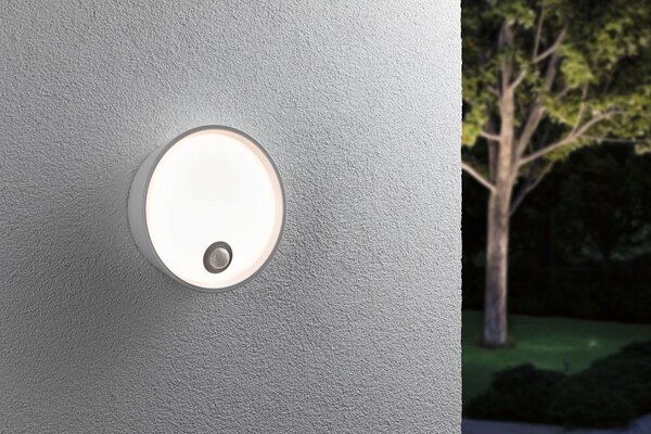P 94699 LED venkovní nástěnné svítidlo Platomo pohybové čidlo IP44 kruhové 180mm 3000K 14,5W 230V bílá umělá hmota - PAULMANN