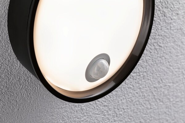 P 94698 LED venkovní nástěnné svítidlo Platomo pohybové čidlo IP44 kruhové 180mm 3000K 14,5W 230V černá umělá hmota - PAULMANN