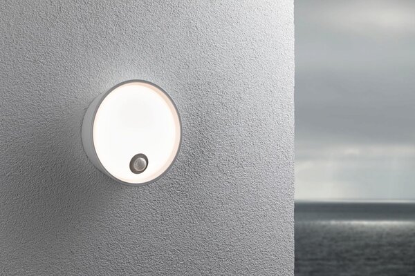 P 94699 LED venkovní nástěnné svítidlo Platomo pohybové čidlo IP44 kruhové 180mm 3000K 14,5W 230V bílá umělá hmota - PAULMANN