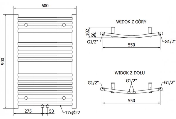 Mexen Ares, elektrické topné těleso 900 x 600 mm, 300 W, chromová, W102-0900-600-2300-01
