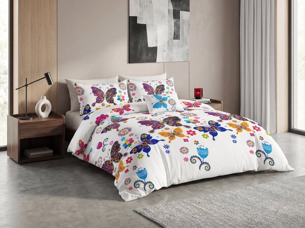 Povlečení z mikrovlákna BAREVNÝ MOTÝL bílé Rozměr povlečení: 70 x 90 cm | 140 x 220 cm