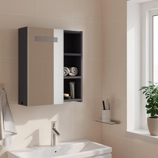Koupelnová zrcadlová skříňka s LED osvětlením šedá 45x13x52 cm