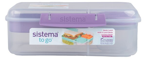 Sistema Dělený svačinový box To Go Bento Lunch s nádobou na jogurt a 2 tácky 1,65 l, fialová