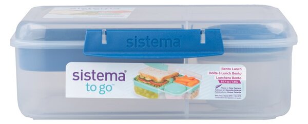 Sistema Dělený svačinový box To Go Bento Lunch s nádobou na jogurt a 2 tácky 1,65 l, modrá