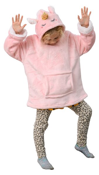Dětská mikinová deka s rukávy a kapucí HOODIE UNICORN růžová