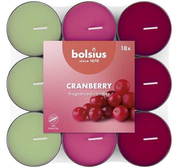 Bolsius čajové vonné svíčky Cranberry basic tříbarevné 18ks