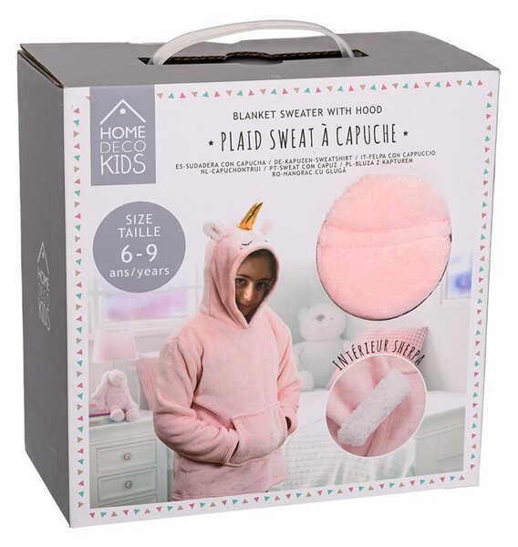 Dětská mikinová deka s rukávy a kapucí HOODIE UNICORN růžová