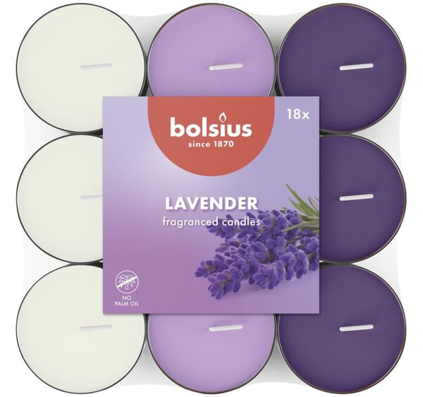 Bolsius čajové vonné svíčky Lavender basic tříbarevné 18ks