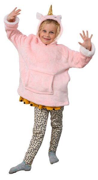 Dětská mikinová deka s rukávy a kapucí HOODIE UNICORN růžová