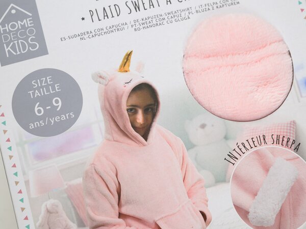 Dětská mikinová deka s rukávy a kapucí HOODIE UNICORN růžová