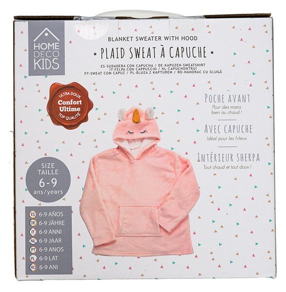 Dětská mikinová deka s rukávy a kapucí HOODIE UNICORN růžová
