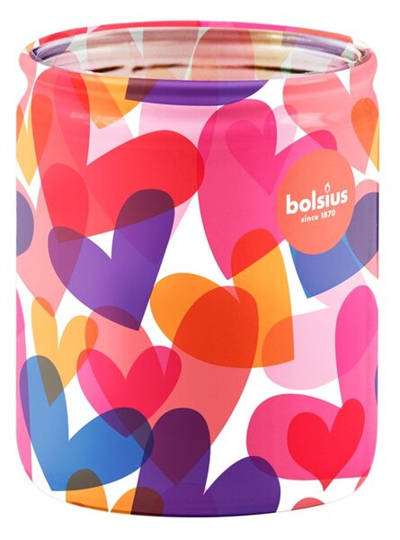 Bolsius Sklo Barevná srdíčka, Levandule, vonná svíčka 68x80mm
