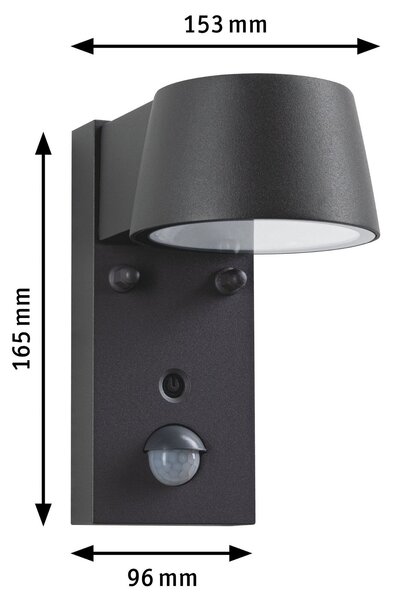 P 94714 LED venkovní nástěnné svítidlo Smart Home Zigbee Capea pohybové čidlo neláká hmyz IP44 96x153mm CCT 6W 230V 98° antracit - PAULMANN